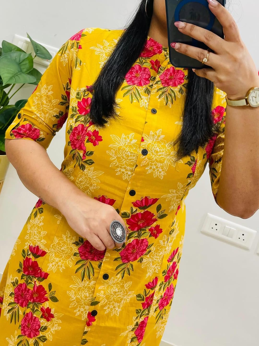 Yellow Sardar Floral Cotton Kurti Pant Set