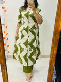 Olive Wave Zigzag Cotton Kurti Pant Set