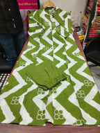 Olive Wave Zigzag Cotton Kurti Pant Set