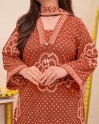 Mehroon Bandhej Grace Kurti Palazzo Dupatta Set