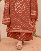 Mehroon Bandhej Grace Kurti Palazzo Dupatta Set