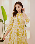 Flora Pintuck A-Line Cotton Kurta Pant Set – Mustard Bloom