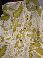 Flora Pintuck A-Line Cotton Kurta Pant Set – Mustard Bloom