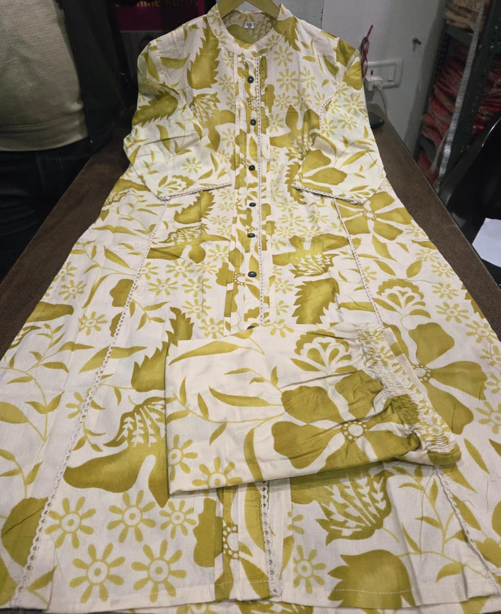 Flora Pintuck A-Line Cotton Kurta Pant Set – Mustard Bloom