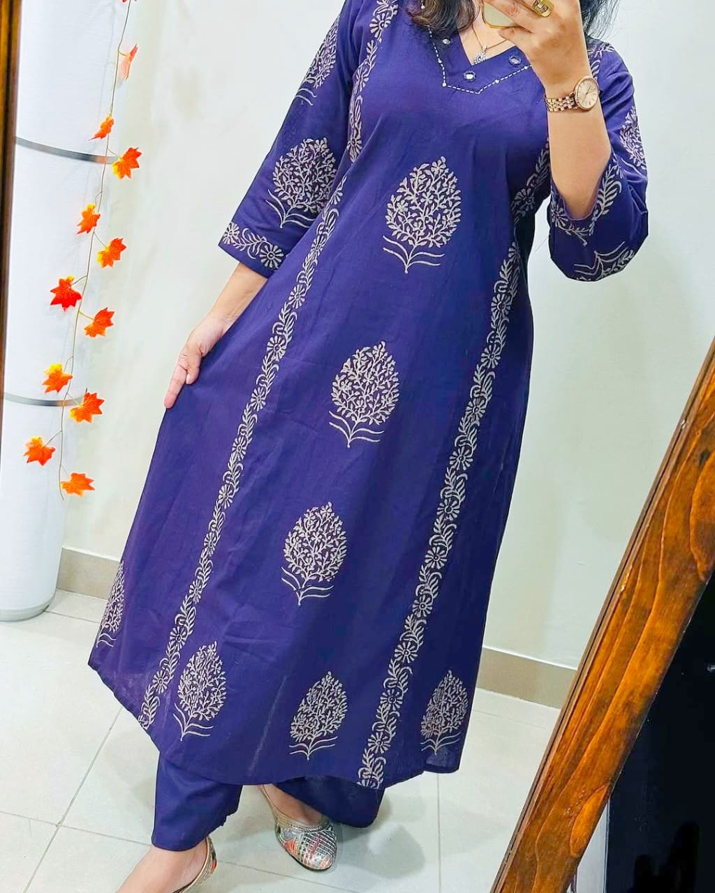 Royal Indigo Handblock Cotton Kurti Palazzo Set
