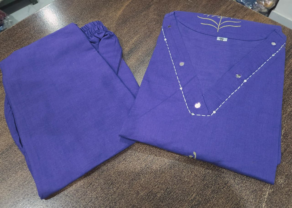 Royal Indigo Handblock Cotton Kurti Palazzo Set