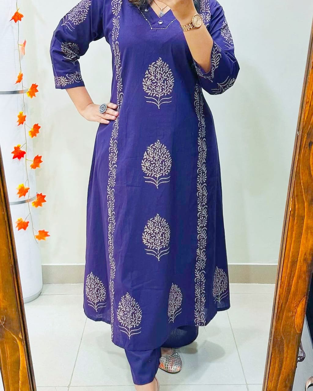Royal Indigo Handblock Cotton Kurti Palazzo Set