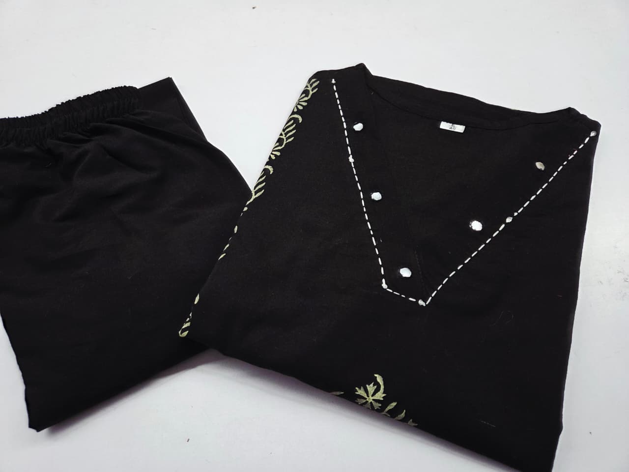 Midnight Bloom Handblock Cotton Kurti Pant Set