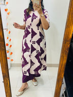 Plum Rhythm Zigzag Cotton Kurti Pant Set