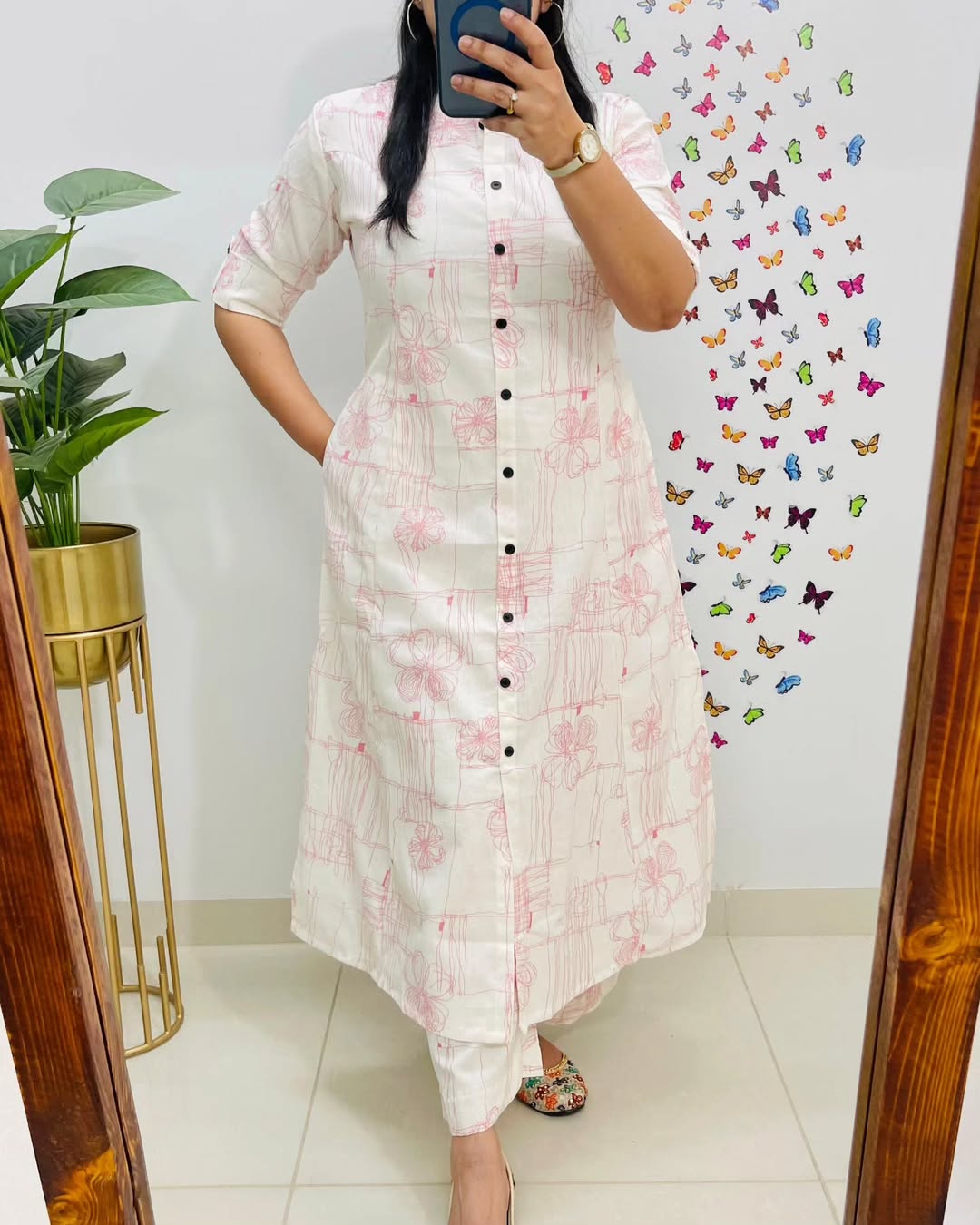 Blush Sketch Floral Cotton Kurti Pant Set