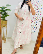 Blush Sketch Floral Cotton Kurti Pant Set