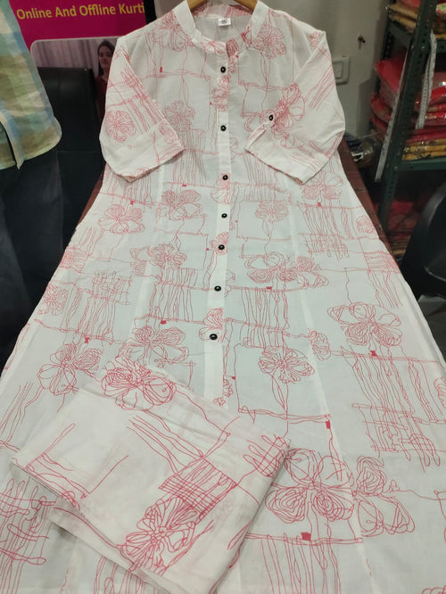 Blush Sketch Floral Cotton Kurti Pant Set