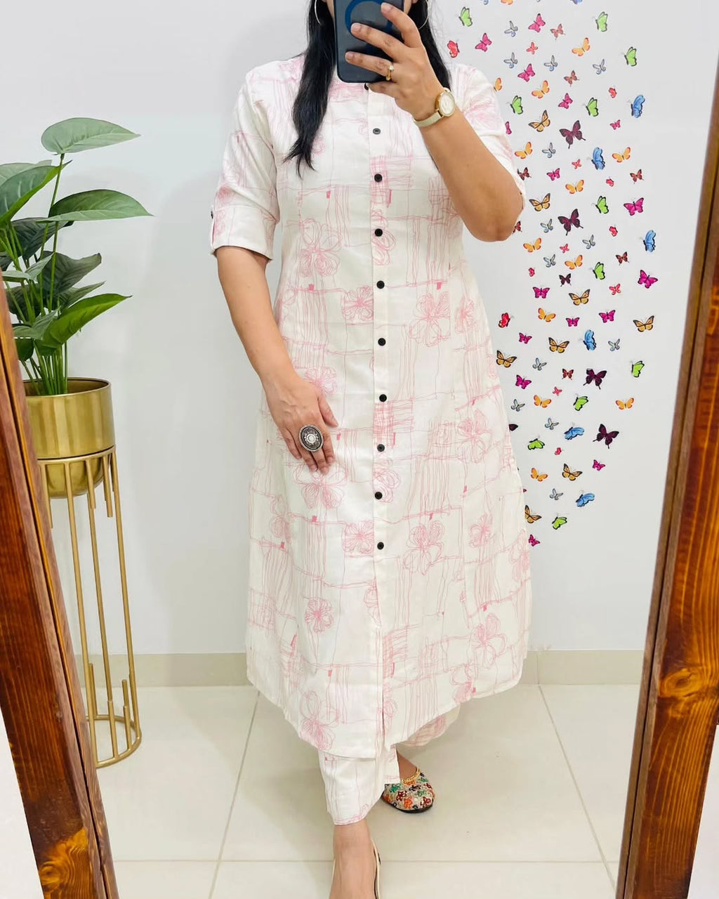 Blush Sketch Floral Cotton Kurti Pant Set