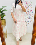 Blush Sketch Floral Cotton Kurti Pant Set