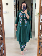 Olive Grace Cotton Slub Embroidered Suit Set