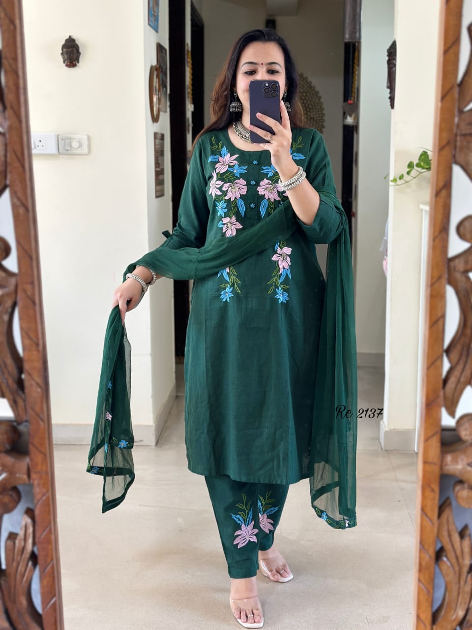 Olive Grace Cotton Slub Embroidered Suit Set