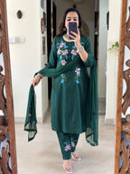 Olive Grace Cotton Slub Embroidered Suit Set