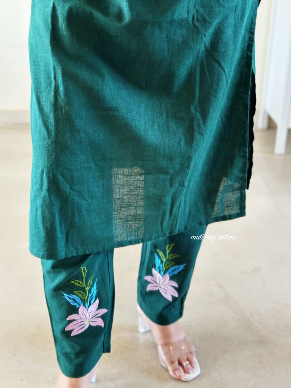 Olive Grace Cotton Slub Embroidered Suit Set