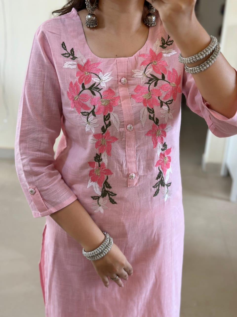 Blush Bloom Cotton Slub Embroidered Suit Set