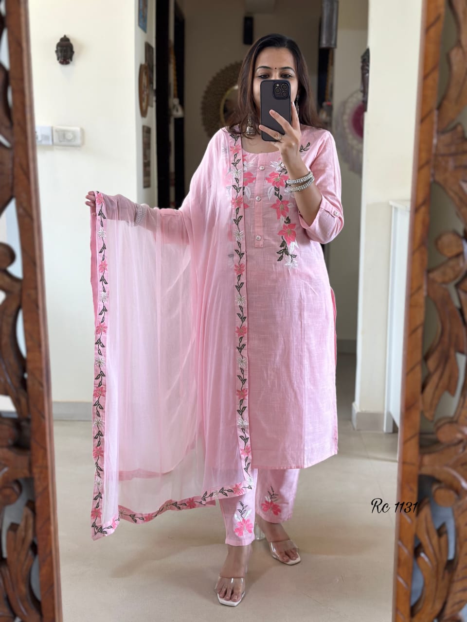 Blush Bloom Cotton Slub Embroidered Suit Set