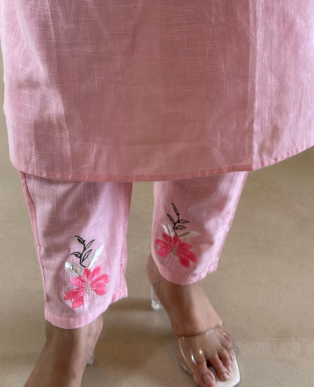 Blush Bloom Cotton Slub Embroidered Suit Set