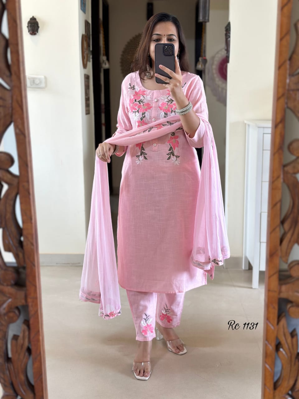 Blush Bloom Cotton Slub Embroidered Suit Set