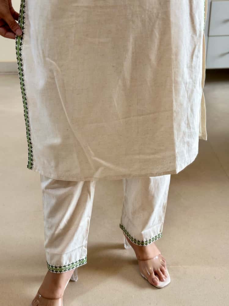 Ivory Aura Handloom Embroidered Cotton Flex Suit Set