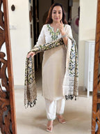 Ivory Aura Handloom Embroidered Cotton Flex Suit Set