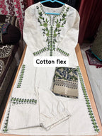 Ivory Aura Handloom Embroidered Cotton Flex Suit Set