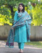 Azure Handloom Aari Embroidered Suit Set