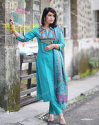 Azure Handloom Aari Embroidered Suit Set