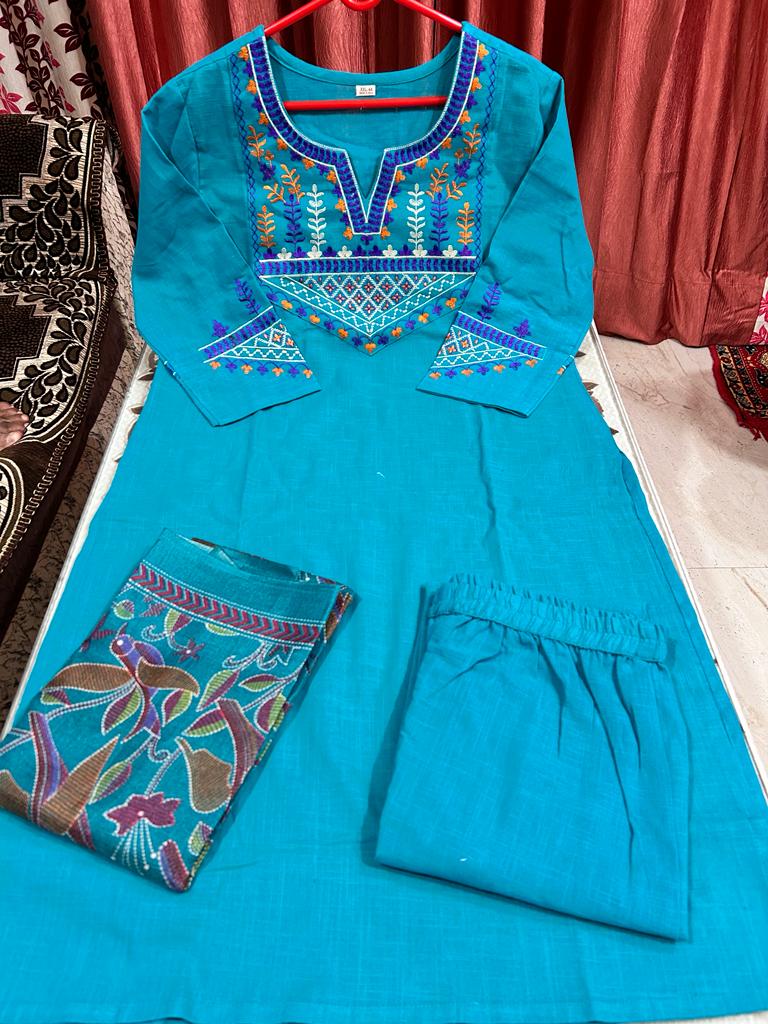 Azure Handloom Aari Embroidered Suit Set