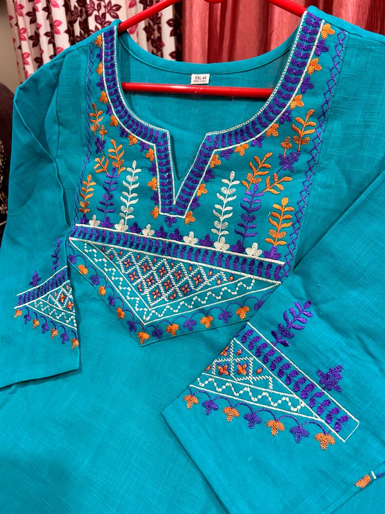 Azure Handloom Aari Embroidered Suit Set