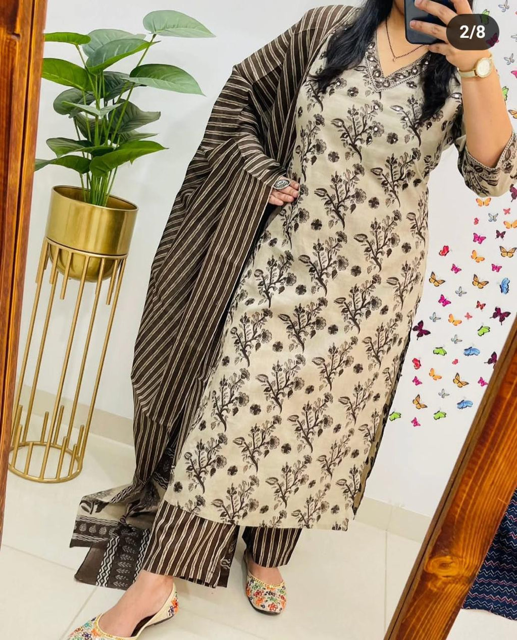 Panchalu Ivory Adda Embroidered Cotton Suit Set