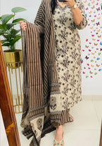 Panchalu Ivory Adda Embroidered Cotton Suit Set