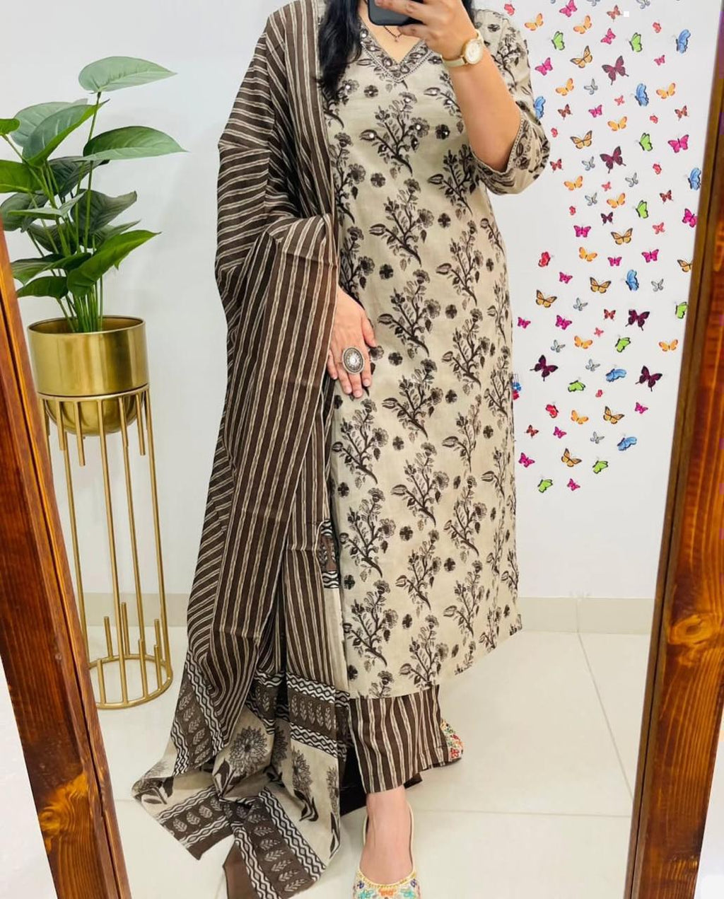 Panchalu Ivory Adda Embroidered Cotton Suit Set