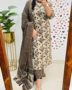 Panchalu Ivory Adda Embroidered Cotton Suit Set