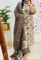 Panchalu Ivory Adda Embroidered Cotton Suit Set