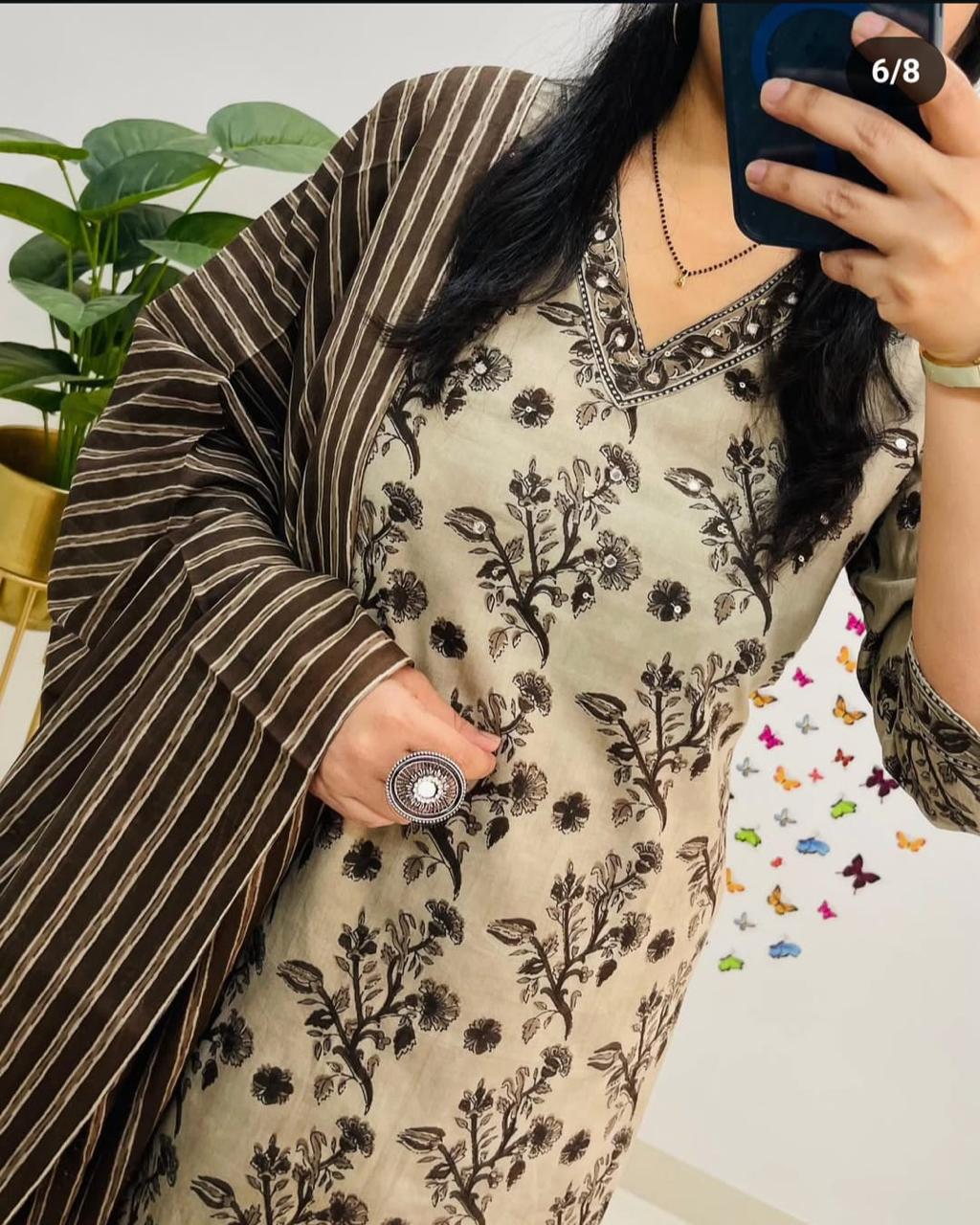 Panchalu Ivory Adda Embroidered Cotton Suit Set