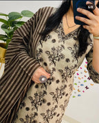 Panchalu Ivory Adda Embroidered Cotton Suit Set