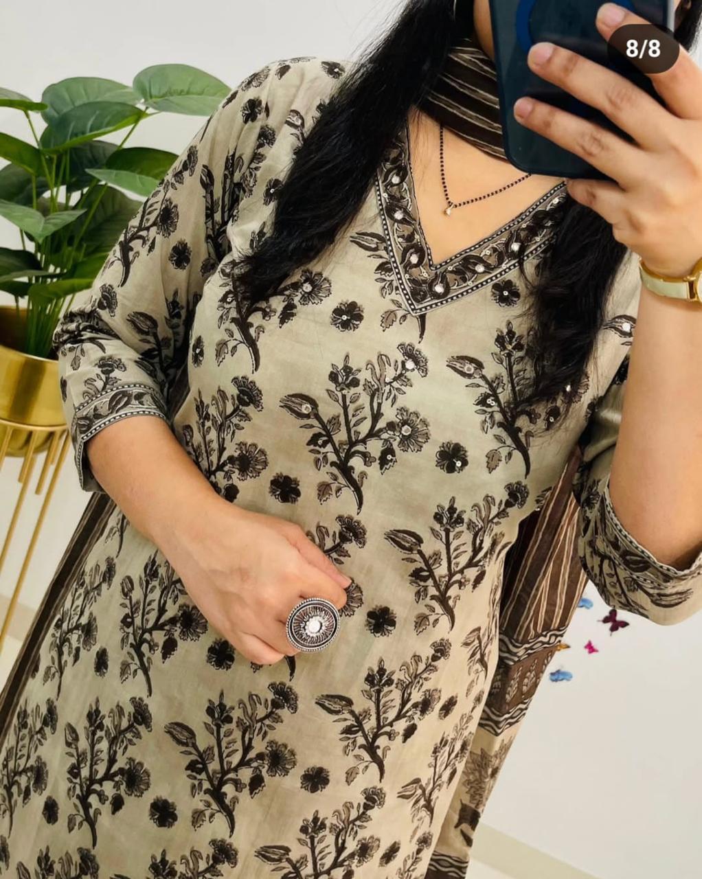 Panchalu Ivory Adda Embroidered Cotton Suit Set