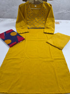 Mustard Yellow Embroidered Anarkali Set with Geometric Print Dupatta