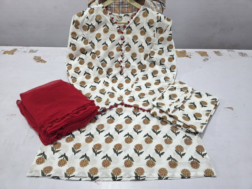 Elegant Bloom Cotton Kurta Palazzo Set with Najneen Dupatta