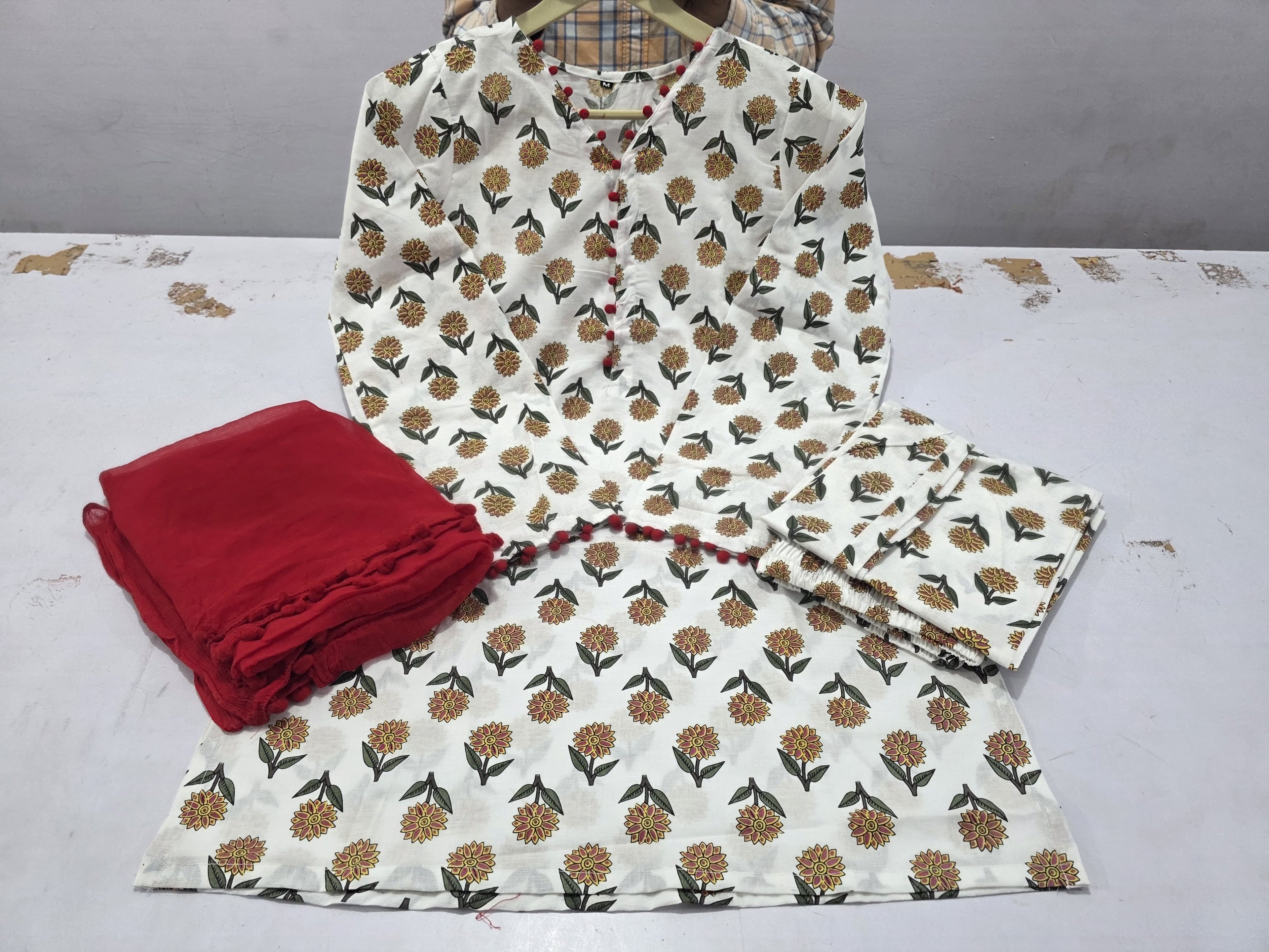 Elegant Bloom Cotton Kurta Palazzo Set with Najneen Dupatta