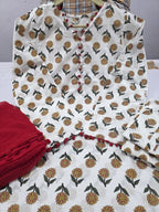 Elegant Bloom Cotton Kurta Palazzo Set with Najneen Dupatta