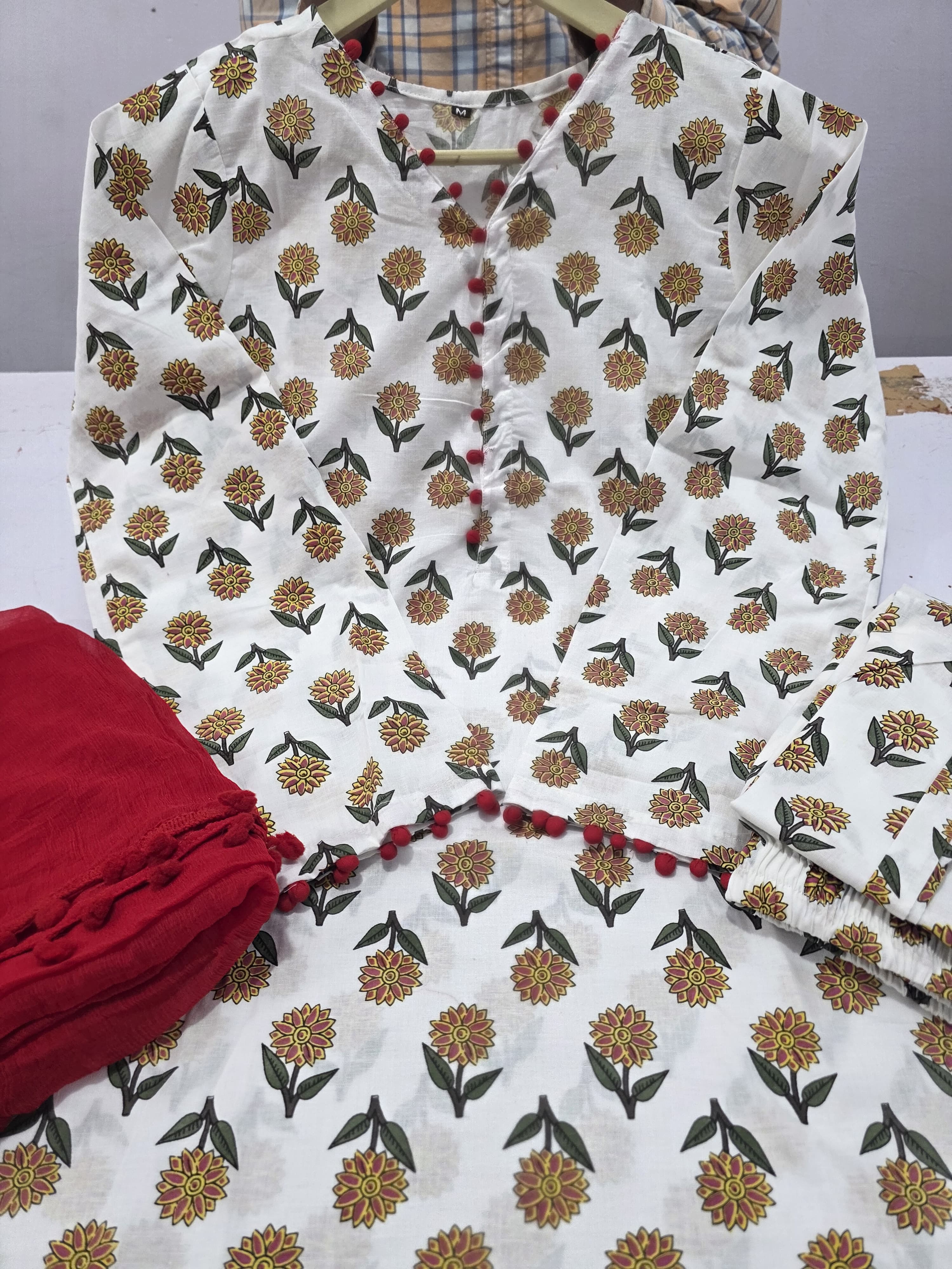 Elegant Bloom Cotton Kurta Palazzo Set with Najneen Dupatta