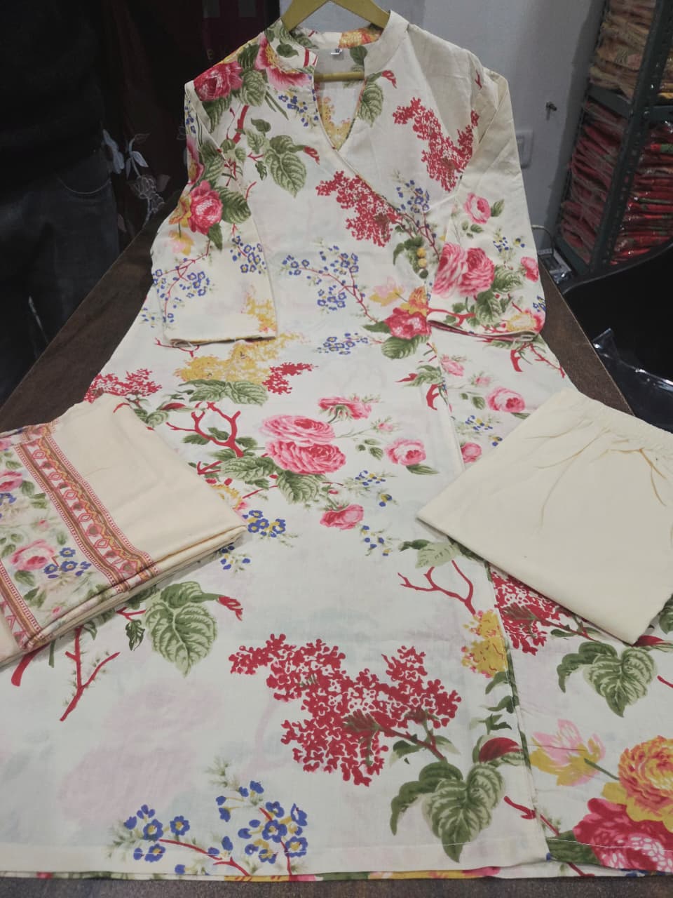 Pure Cotton Floral Printed Kurta Pant Set with Mulmul Dupatta for Women