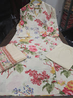 Pure Cotton Floral Printed Kurta Pant Set with Mulmul Dupatta for Women