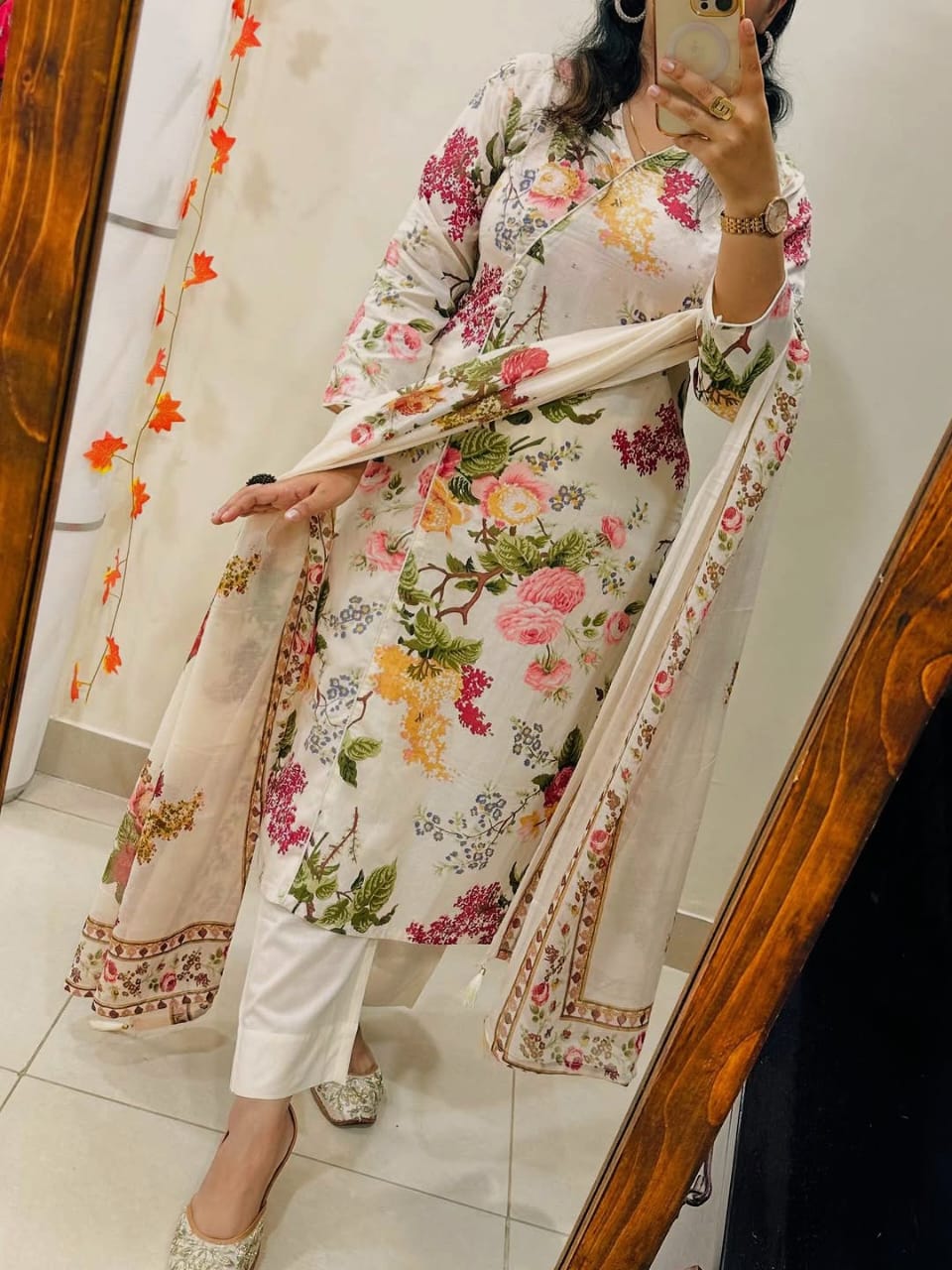 Pure Cotton Floral Printed Kurta Pant Set with Mulmul Dupatta for Women