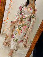 Pure Cotton Floral Printed Kurta Pant Set with Mulmul Dupatta for Women